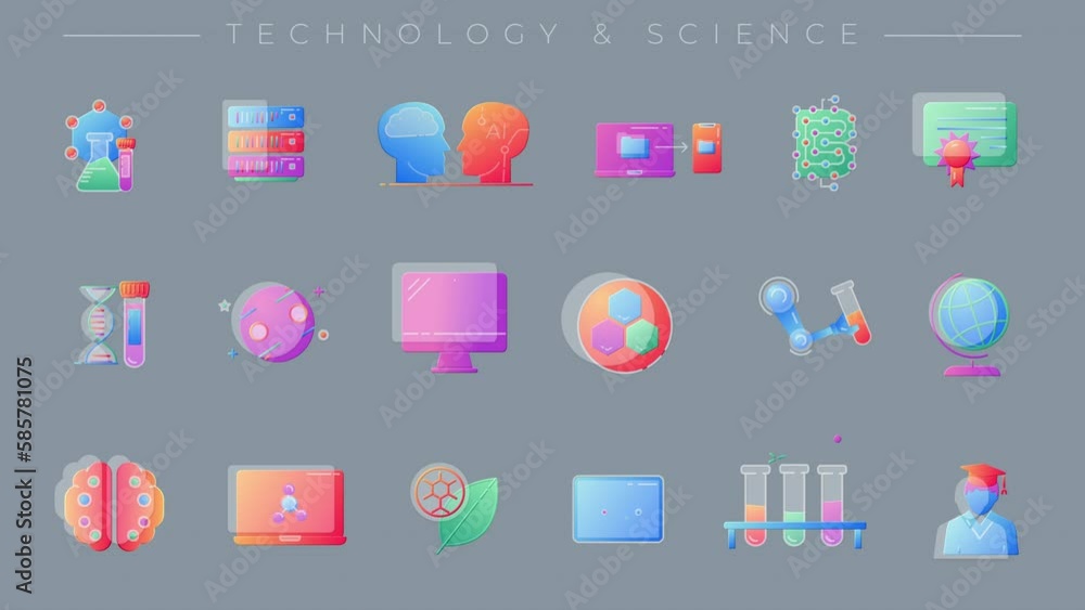 Poster set of technology and science line icons on the alpha channel.