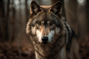 Naklejka na ściany i meble Wolf portrait in nature.