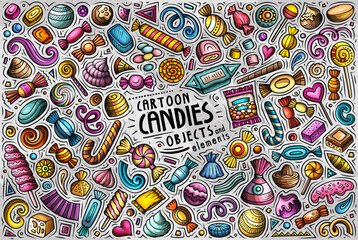 Vector set of funny doodle cartoon candies