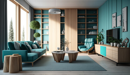 Fototapeta na wymiar Luxury living lounge. Futuristic modern apartment. Generative AI.