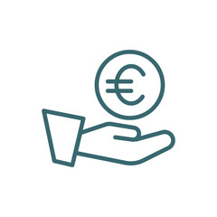 euro coin on hands icon. Thin line euro coin on hands icon from business and finance collection. Outline vector isolated on white background.