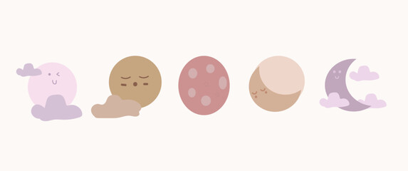 set of cute moon. vector illustration pastel moon combination star and clouds