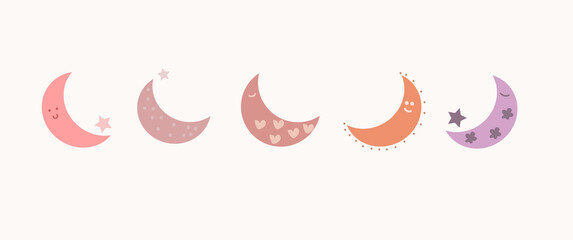Vector art design pastel moon cute combination star and clouds