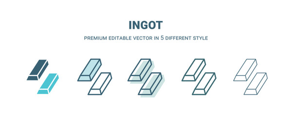 ingot icon in 5 different style. Outline, filled, two color, thin ingot icon isolated on white background. Editable vector can be used web and mobile