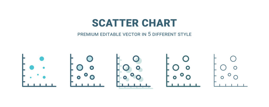 scatter chart icon in 5 different style. Outline, filled, two color, thin scatter chart icon isolated on white background. Editable vector can be used web and mobile
