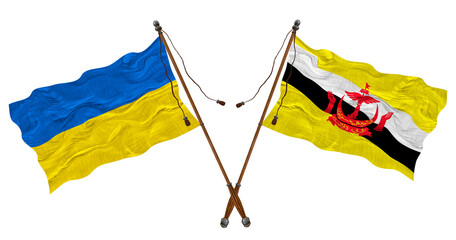 National flag of Brunei and Ukraine. Background for designers