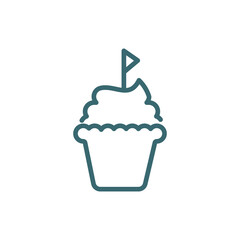 cake with a flag icon. Thin line cake with a flag icon from culture and civilization collection. Outline vector isolated on white background.