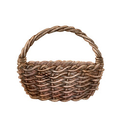 Hand-drawn watercolor illustration of brown wicker elements: basket. The elements are isolated on a white background.