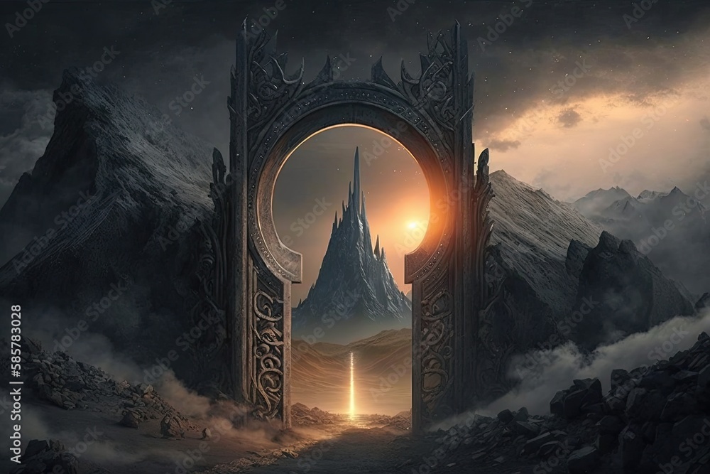 Poster the black gate of mordor, the gate that leads to the land of shadow and darkness, created with generative ai