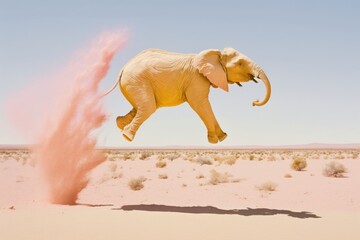 Abstract animal creative concept, pastel gentle colors. A happy, joyful elephant jumping and running with joy. Generative AI.