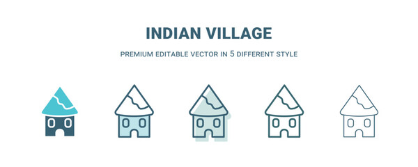 indian village icon in 5 different style. Outline, filled, two color, thin indian village icon isolated on white background. Editable vector can be used web and mobile