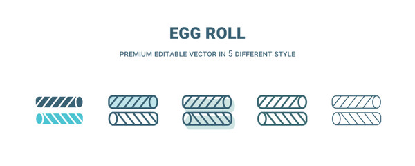 egg roll icon in 5 different style. Outline, filled, two color, thin egg roll icon isolated on white background. Editable vector can be used web and mobile
