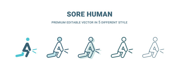 sore human icon in 5 different style. Outline, filled, two color, thin sore human icon isolated on white background. Editable vector can be used web and mobile