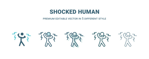 shocked human icon in 5 different style. Outline, filled, two color, thin shocked human icon isolated on white background. Editable vector can be used web and mobile