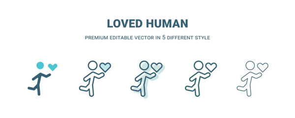 loved human icon in 5 different style. Outline, filled, two color, thin loved human icon isolated on white background. Editable vector can be used web and mobile