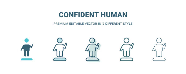 confident human icon in 5 different style. Outline, filled, two color, thin confident human icon isolated on white background. Editable vector can be used web and mobile