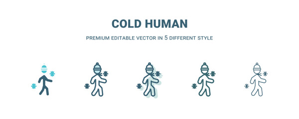 cold human icon in 5 different style. Outline, filled, two color, thin cold human icon isolated on white background. Editable vector can be used web and mobile
