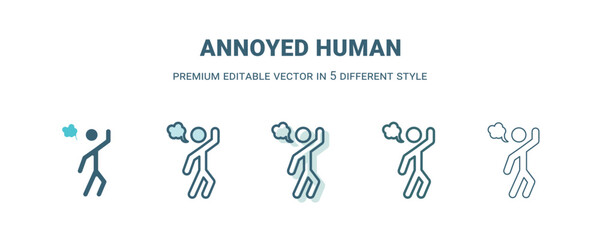 annoyed human icon in 5 different style. Outline, filled, two color, thin annoyed human icon isolated on white background. Editable vector can be used web and mobile