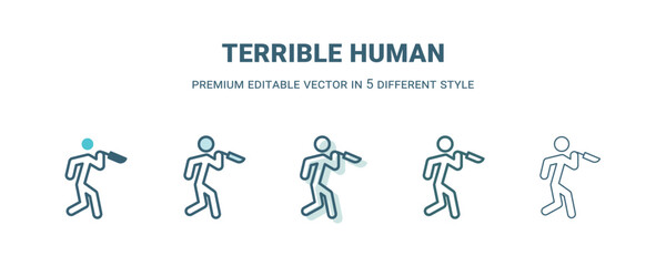 terrible human icon in 5 different style. Outline, filled, two color, thin terrible human icon isolated on white background. Editable vector can be used web and mobile