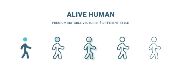 alive human icon in 5 different style. Outline, filled, two color, thin alive human icon isolated on white background. Editable vector can be used web and mobile