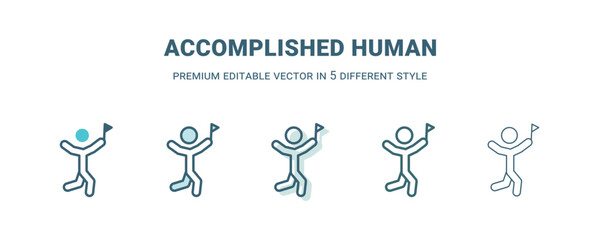 accomplished human icon in 5 different style. Outline, filled, two color, thin accomplished human icon isolated on white background. Editable vector can be used web and mobile