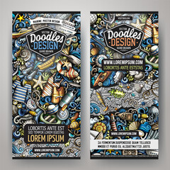 Cartoon cute doodles Marine banners set