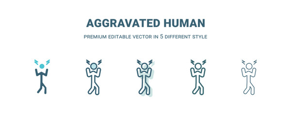 aggravated human icon in 5 different style. Outline, filled, two color, thin aggravated human icon isolated on white background. Editable vector can be used web and mobile