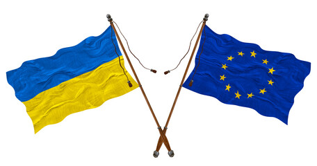National flag of Europe and Ukraine. Background for designers