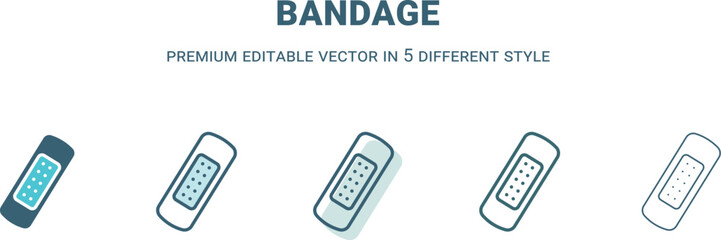 bandage icon in 5 different style. Outline, filled, two color, thin bandage icon isolated on white background. Editable vector can be used web and mobile