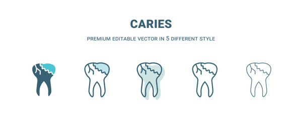 caries icon in 5 different style. Outline, filled, two color, thin caries icon isolated on white background. Editable vector can be used web and mobile
