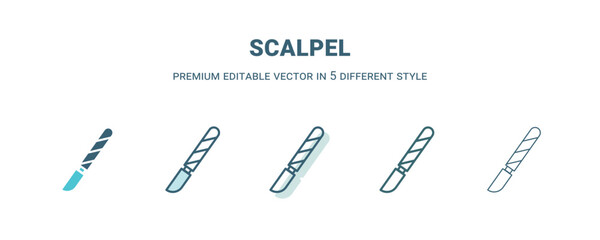 scalpel icon in 5 different style. Outline, filled, two color, thin scalpel icon isolated on white background. Editable vector can be used web and mobile