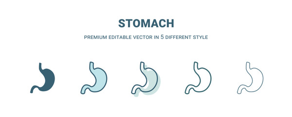 stomach icon in 5 different style. Outline, filled, two color, thin stomach icon isolated on white background. Editable vector can be used web and mobile