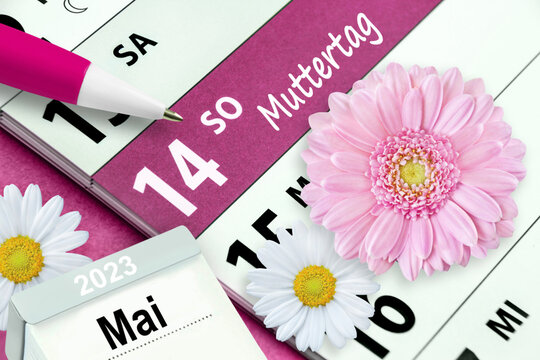 Deutscher Kalender Datum 14. Mai  2023 Muttertag mit Blumen