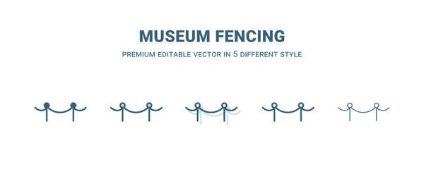 museum fencing icon in 5 different style. Outline, filled, two color, thin museum fencing icon isolated on white background. Editable vector can be used web and mobile