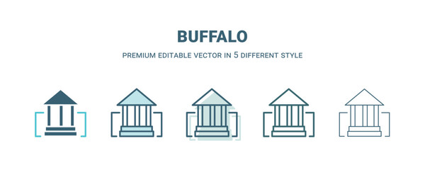 buffalo icon in 5 different style. Outline, filled, two color, thin buffalo icon isolated on white background. Editable vector can be used web and mobile