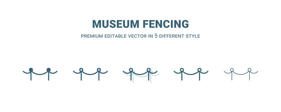 museum fencing icon in 5 different style. Outline, filled, two color, thin museum fencing icon isolated on white background. Editable vector can be used web and mobile