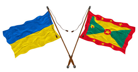 National flag of Grenada and Ukraine. Background for designers