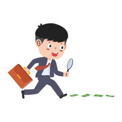 business man looking for money with Magnifying glass