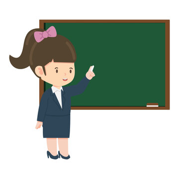 woman teacher teaching on green board