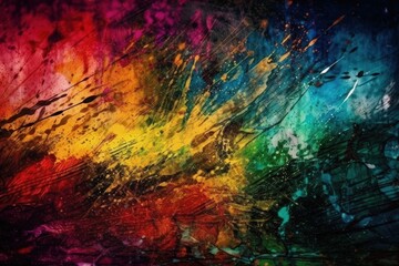vibrant and dynamic abstract painting with lively paint splatters. Generative AI