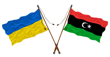 National flag of Libya  and Ukraine. Background for designers
