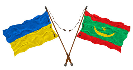 National flag of Mauritania and Ukraine. Background for designers