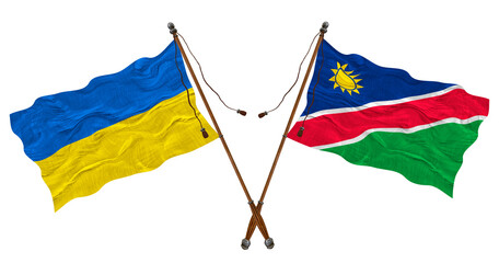 National flag of Namibia and Ukraine. Background for designers