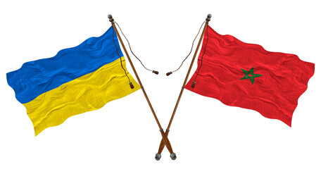 National flag of Morocco and Ukraine. Background for designers