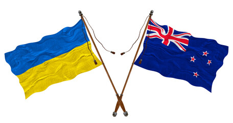 National flag of New Zealand and Ukraine. Background for designers