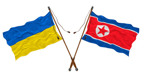 National flag of North Korea and Ukraine. Background for designers