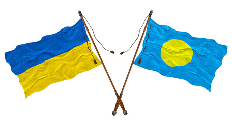 National flag of Palau and Ukraine. Background for designers