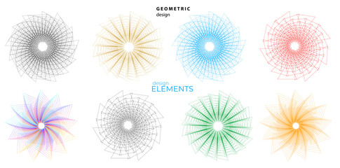 Set design element circle. Isolated bold vector colors  golden ring from. Abstract glow wavy stripes of many glittering swirl created using Blend Tool. Vector illustration EPS10 for your presentation