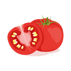 One whole red tomato and one cut in half