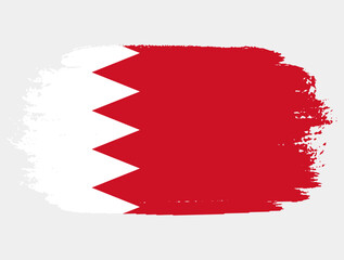 Artistic grunge brush flag of Bahrain isolated on white background. Elegant texture of national country flag